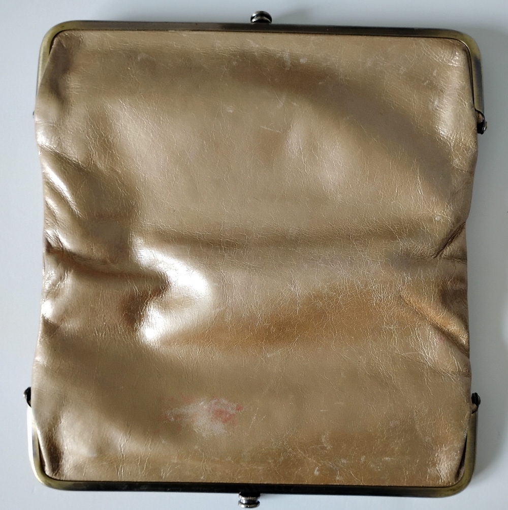HOBO  Leather Lauren Wallet Kiss Lock Metallic Gold Folding  Classic Clutch - Picture 10 of 12